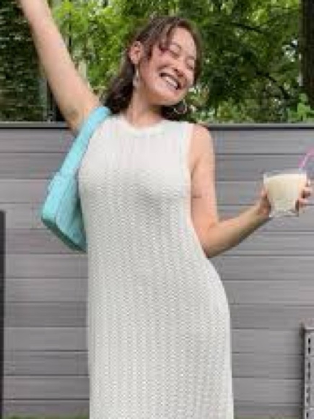 VTG 90’s White Cream Gold Woven Bodycon Knit Sleeveless Summer Maxi Dress Size L - Picture 6 of 8